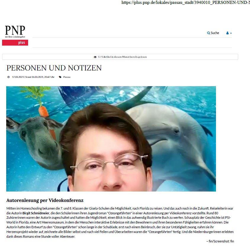 Artikel am 17.03.21 in der Passauer Neuen Presse